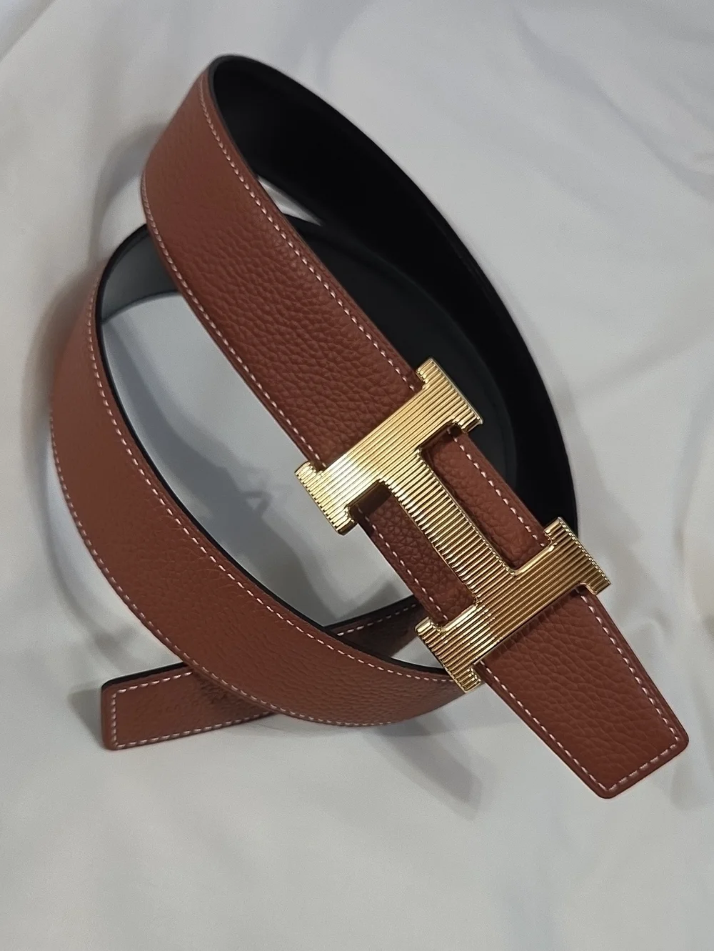 Hermes Brown Leather Men's Belt with Gold H Buckle 100cm